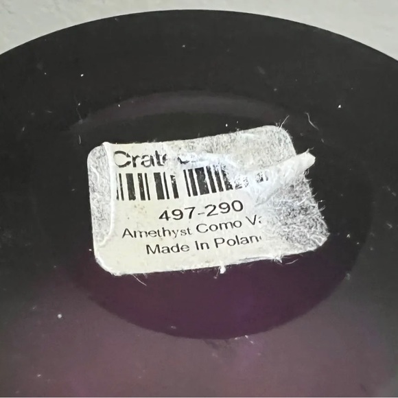 Crate and Barrel Amethyst Como 8" Vase  Handblown Glass From Poland. - Picture 5 of 5